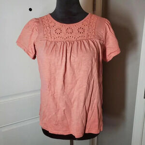 Ella Moss Coral Eyelet Women's Knit Flutter Sleeve Flowy Boho Blouse Size Small